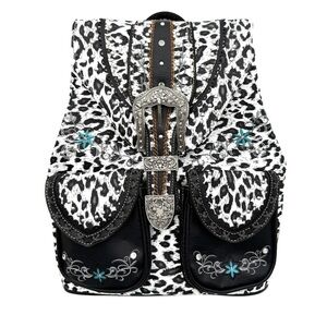 Leopard Print Western Leather Buckle Backpack